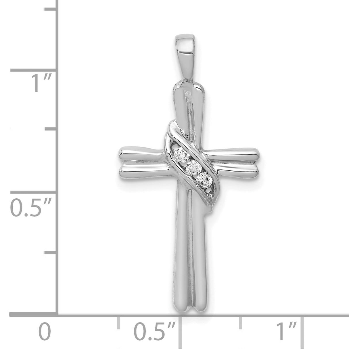 10k White Gold Cross Pendant with Diamond Accent, Modern Minimalist Religious Style