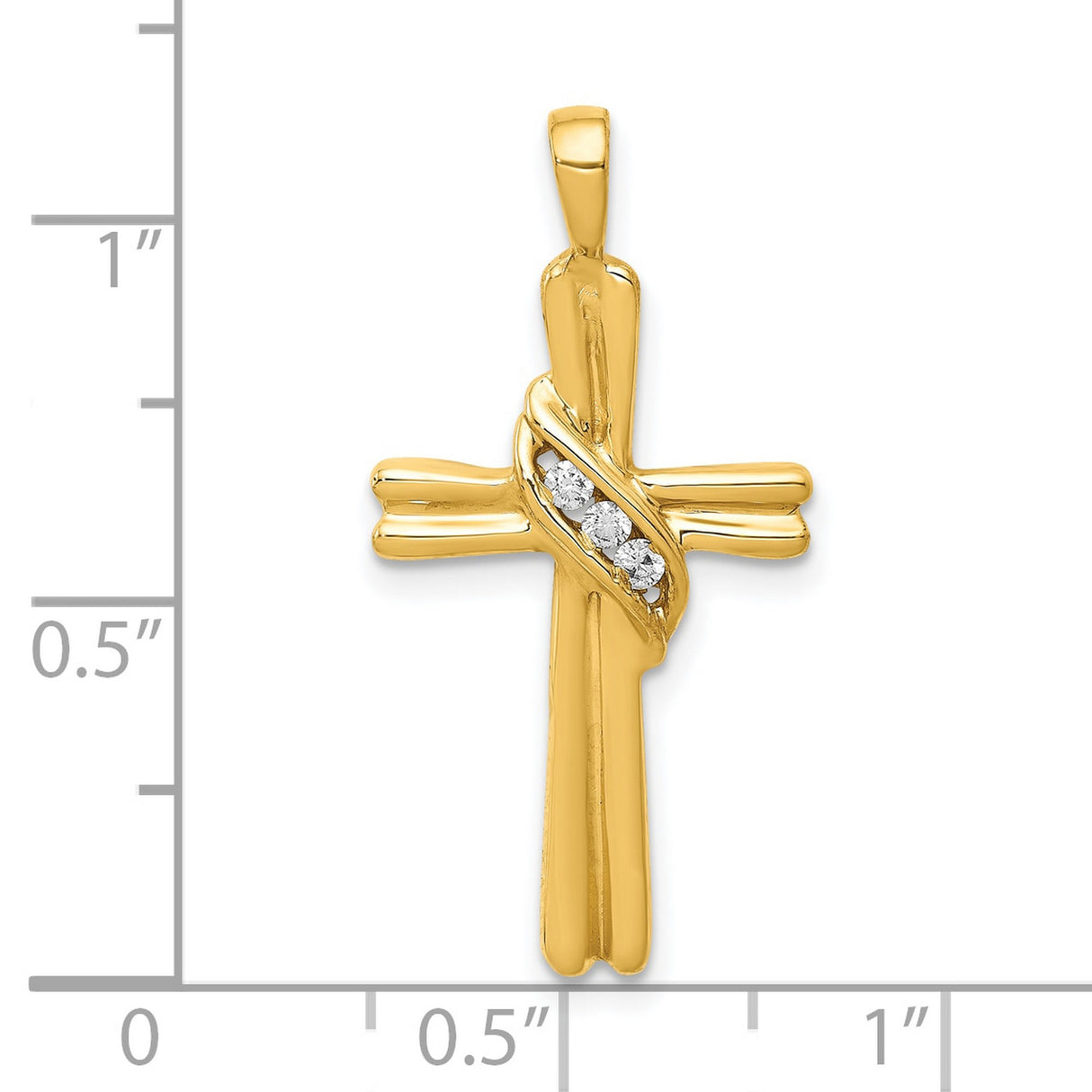 10k Yellow Gold Cross Pendant with Diamond, Polished Finish, Religious Unisex Jewelry Charm