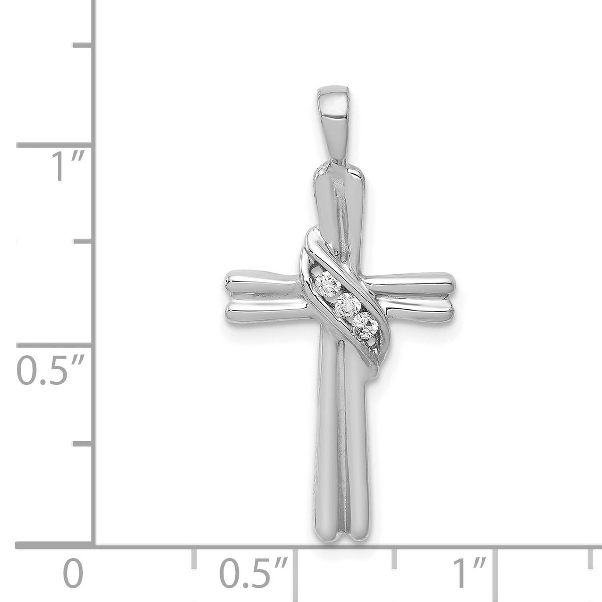 14k White Gold Cross Pendant with Diamond Accent, Polished Religious Charm for Men and Women