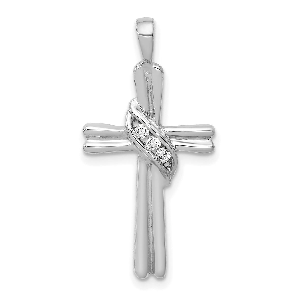 14k White Gold Cross Pendant with Diamond Accent, Polished Religious Charm for Men and Women