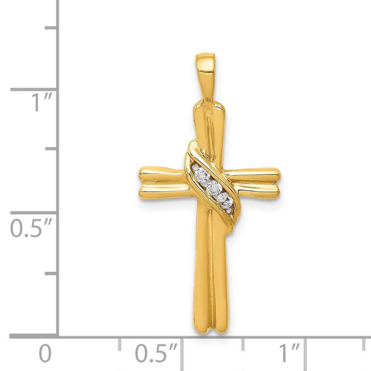 14k Yellow Gold Cross Pendant with Diamond Accents, Polished Faith Symbol Jewelry
