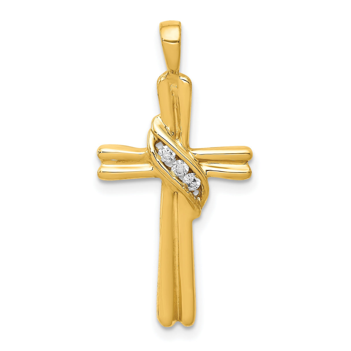 14k Yellow Gold Cross Pendant with Diamond Accents, Polished Faith Symbol Jewelry