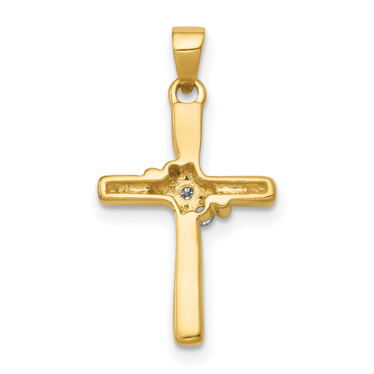 14k Yellow Gold Cross Pendant with Diamond, Modern Religious Design for Men and Women