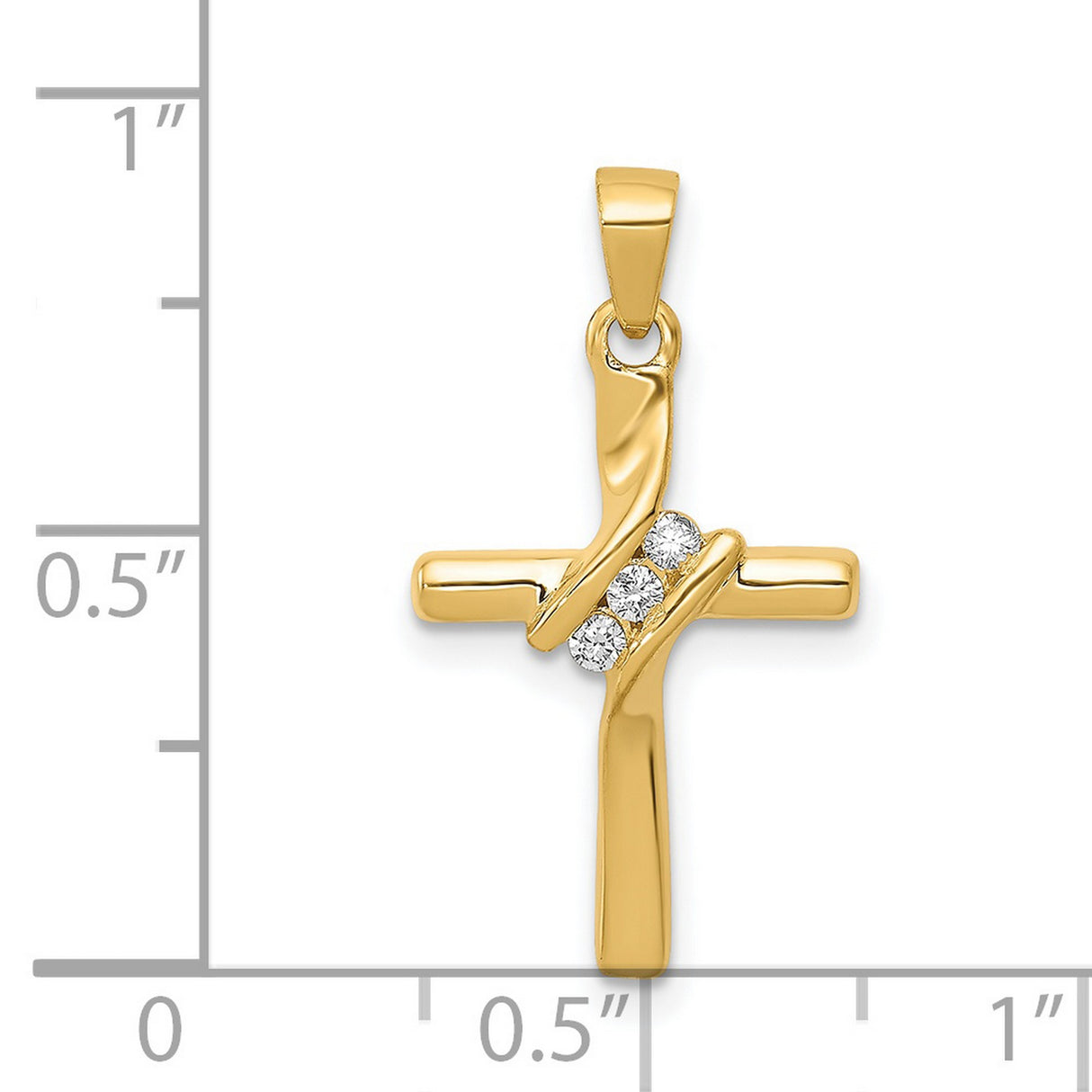 14k Yellow Gold Cross Pendant with Diamond, Modern Religious Design for Men and Women