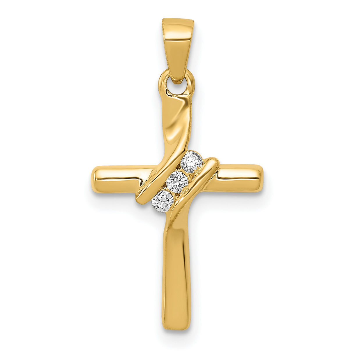 14k Yellow Gold Cross Pendant with Diamond, Modern Religious Design for Men and Women