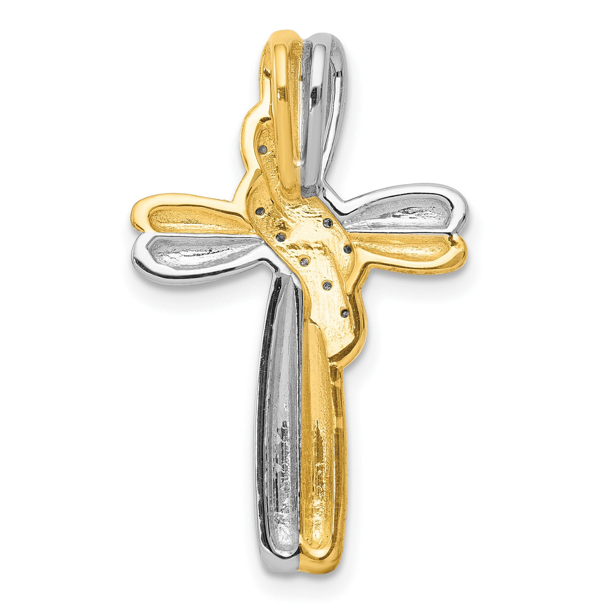 10k Two-Tone Gold Cross Pendant with Diamond Accent, Modern Minimalist Design