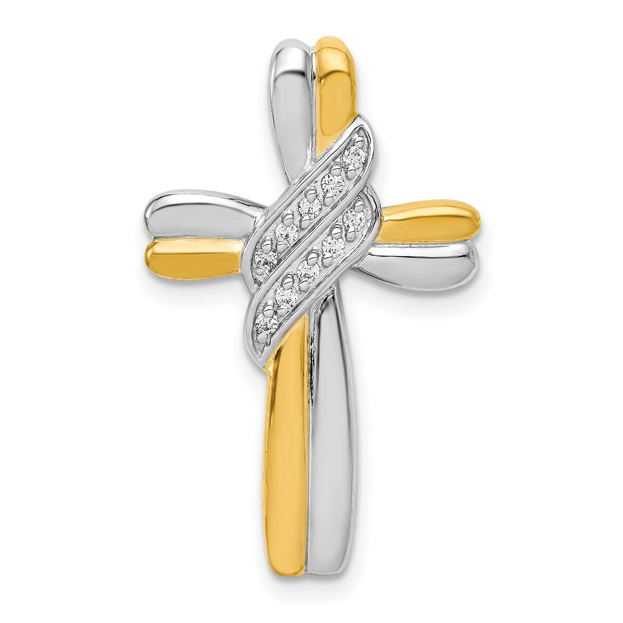 10k Two-Tone Gold Cross Pendant with Diamond Accent, Modern Minimalist Design
