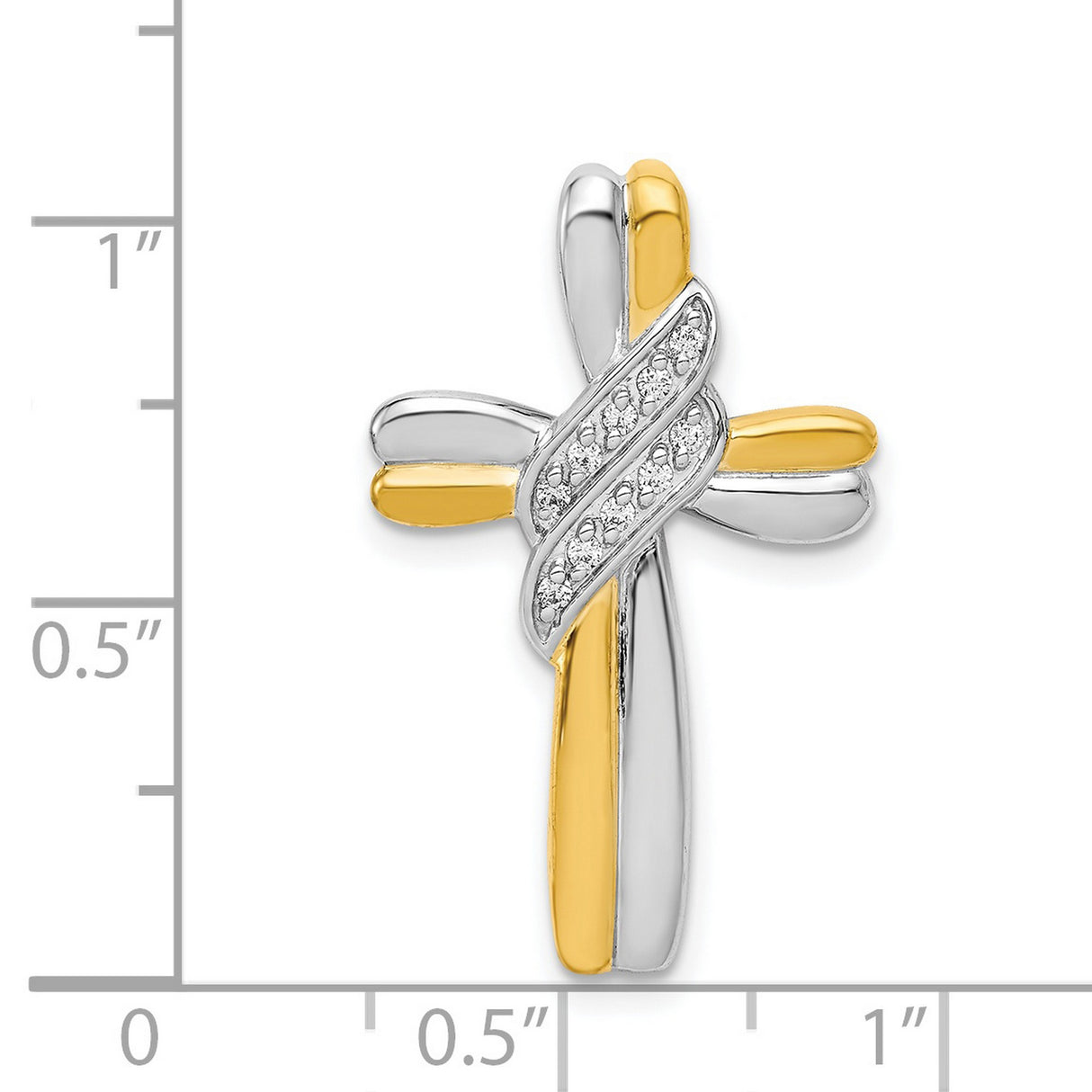 14k Two-Tone Gold Cross Pendant with Diamond Accent, Polished Layered Design