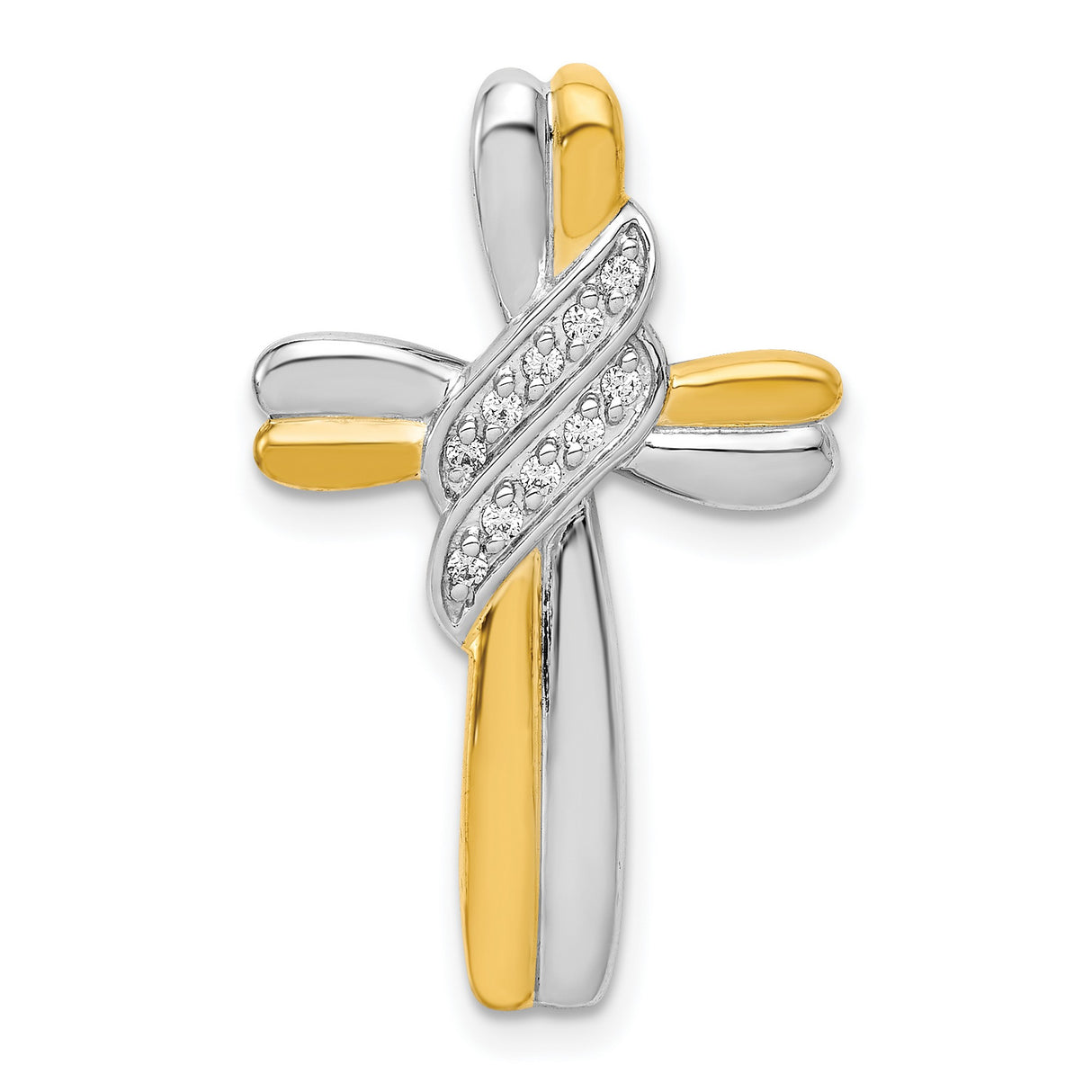 14k Two-Tone Gold Cross Pendant with Diamond Accent, Polished Layered Design