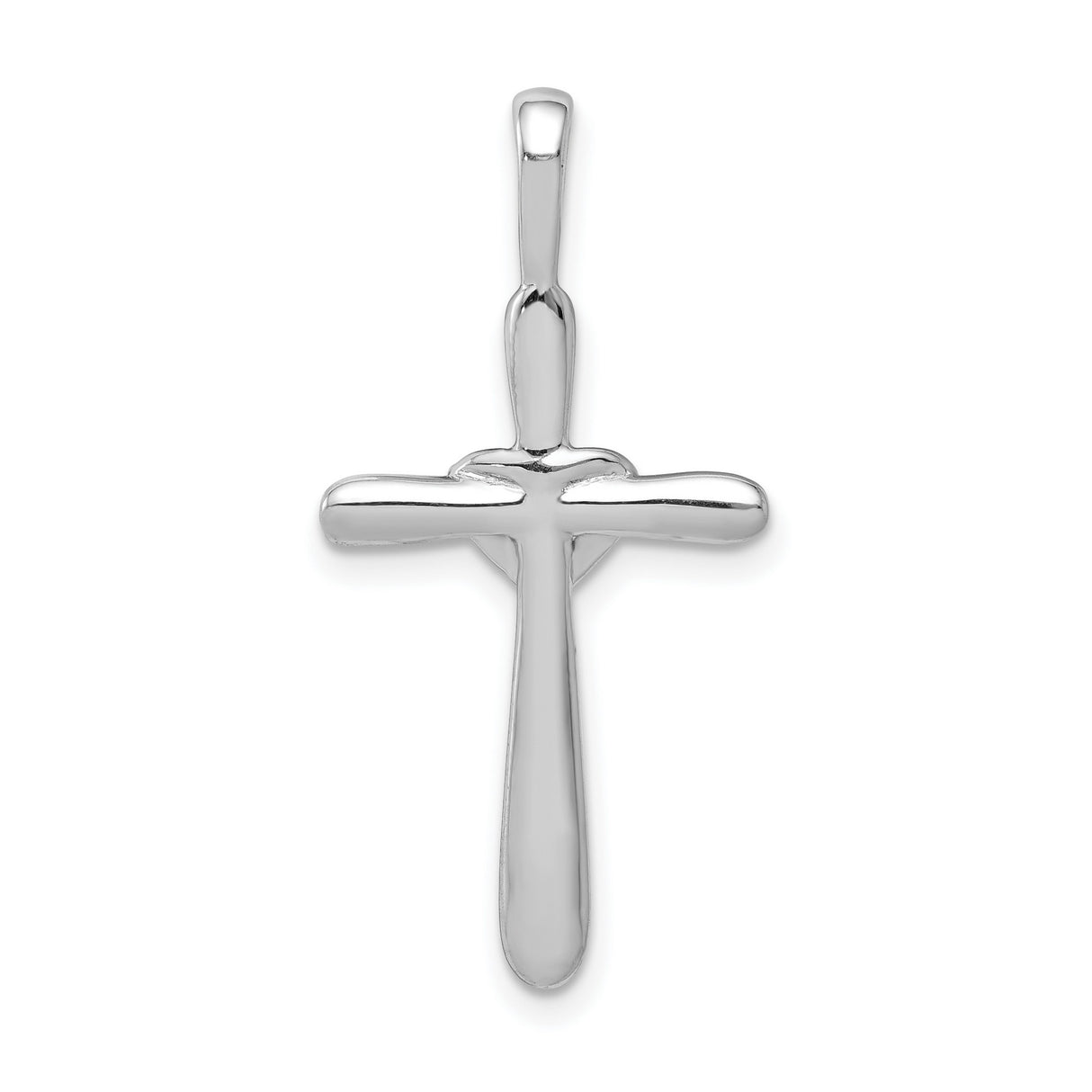 10k White Gold Curved Cross Pendant with Tiny Diamond Accent, Minimalist Religious Jewelry