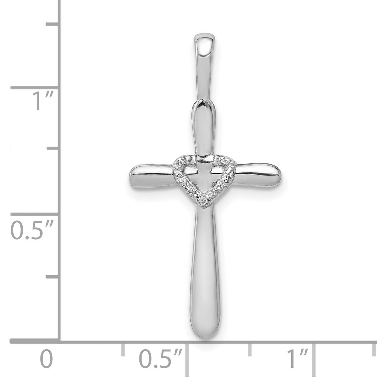 10k White Gold Curved Cross Pendant with Tiny Diamond Accent, Minimalist Religious Jewelry