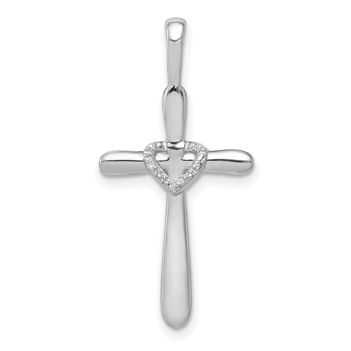 10k White Gold Curved Cross Pendant with Tiny Diamond Accent, Minimalist Religious Jewelry