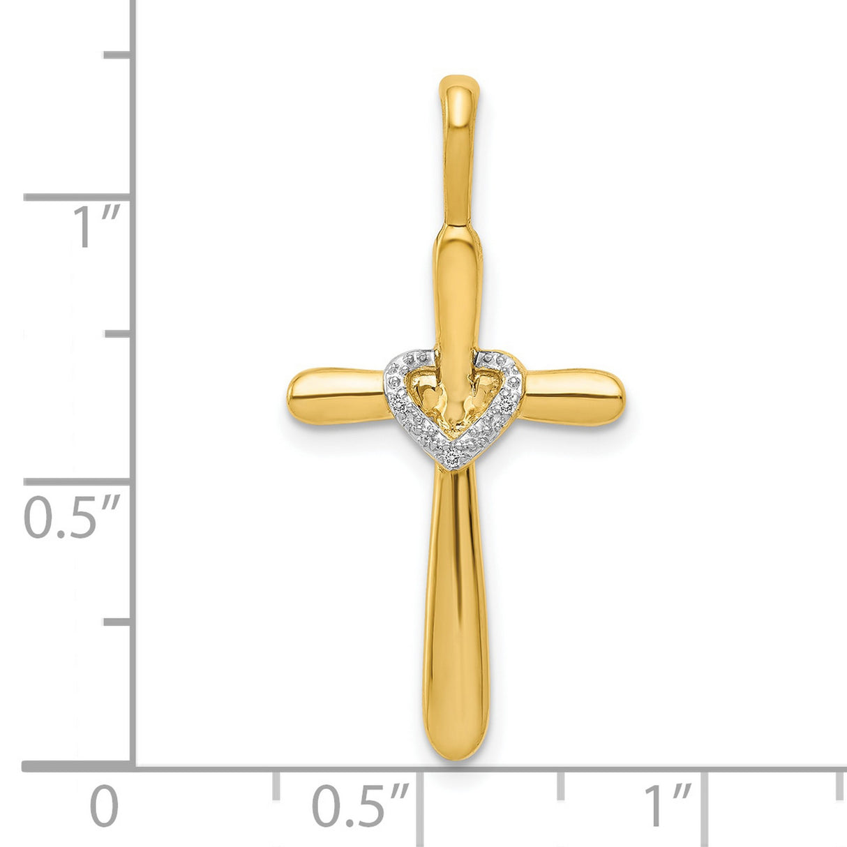 10k Yellow Gold Cross Pendant with Diamond Accent Heart, Christian Religious Charm