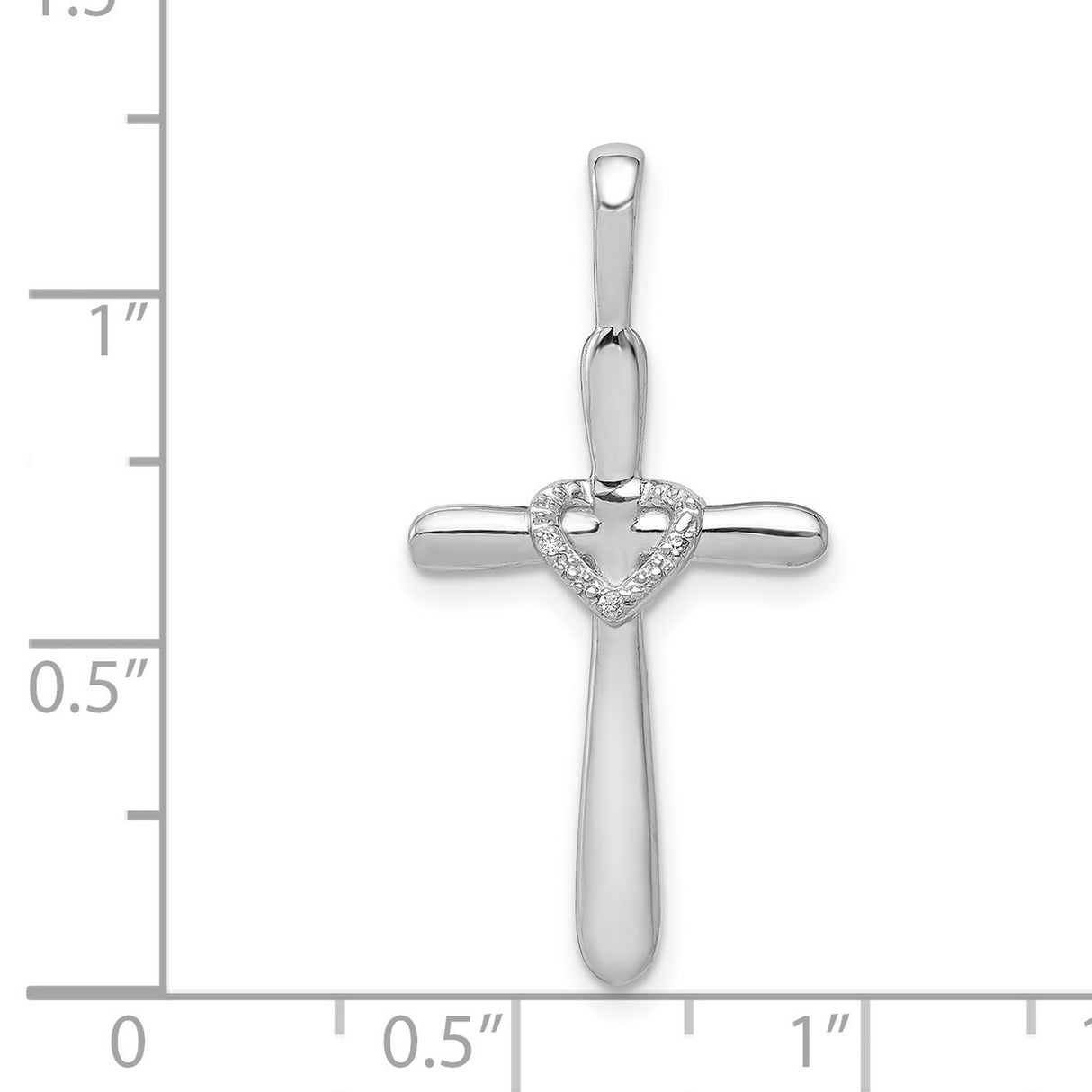 14k White Gold Cross Pendant with Diamond Accents, Rounded Edges, Classic Design