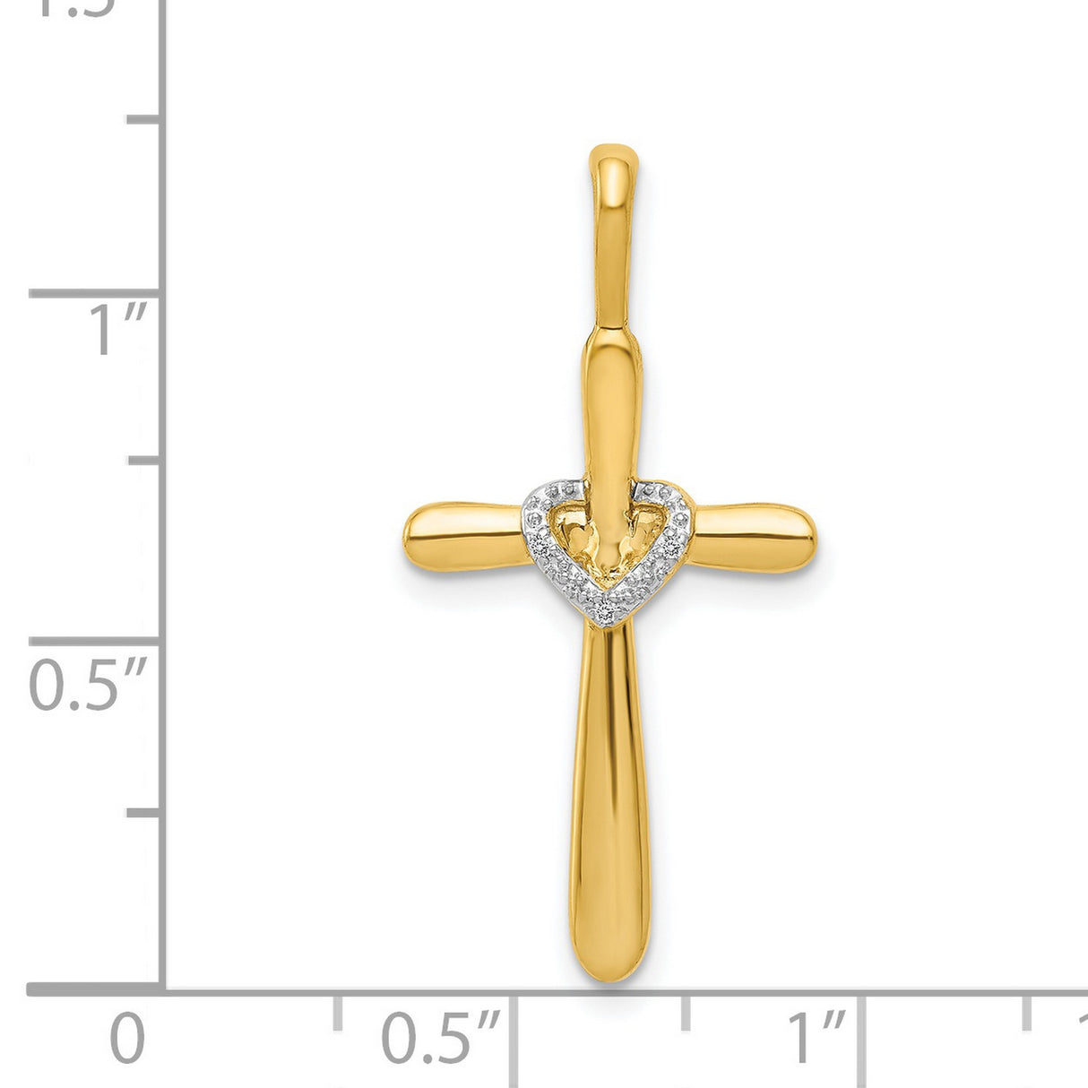 14k Yellow Gold Cross Pendant with Diamond Accent and Heart Charm