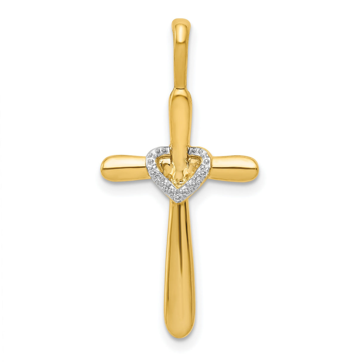14k Yellow Gold Cross Pendant with Diamond Accent and Heart Charm