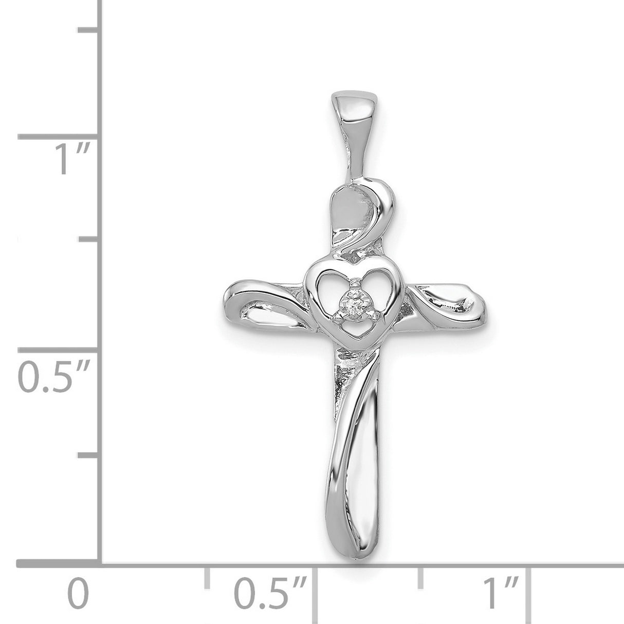 14k White Gold Cross Pendant with Diamond Accents, Trinity Knot and Heart Detail