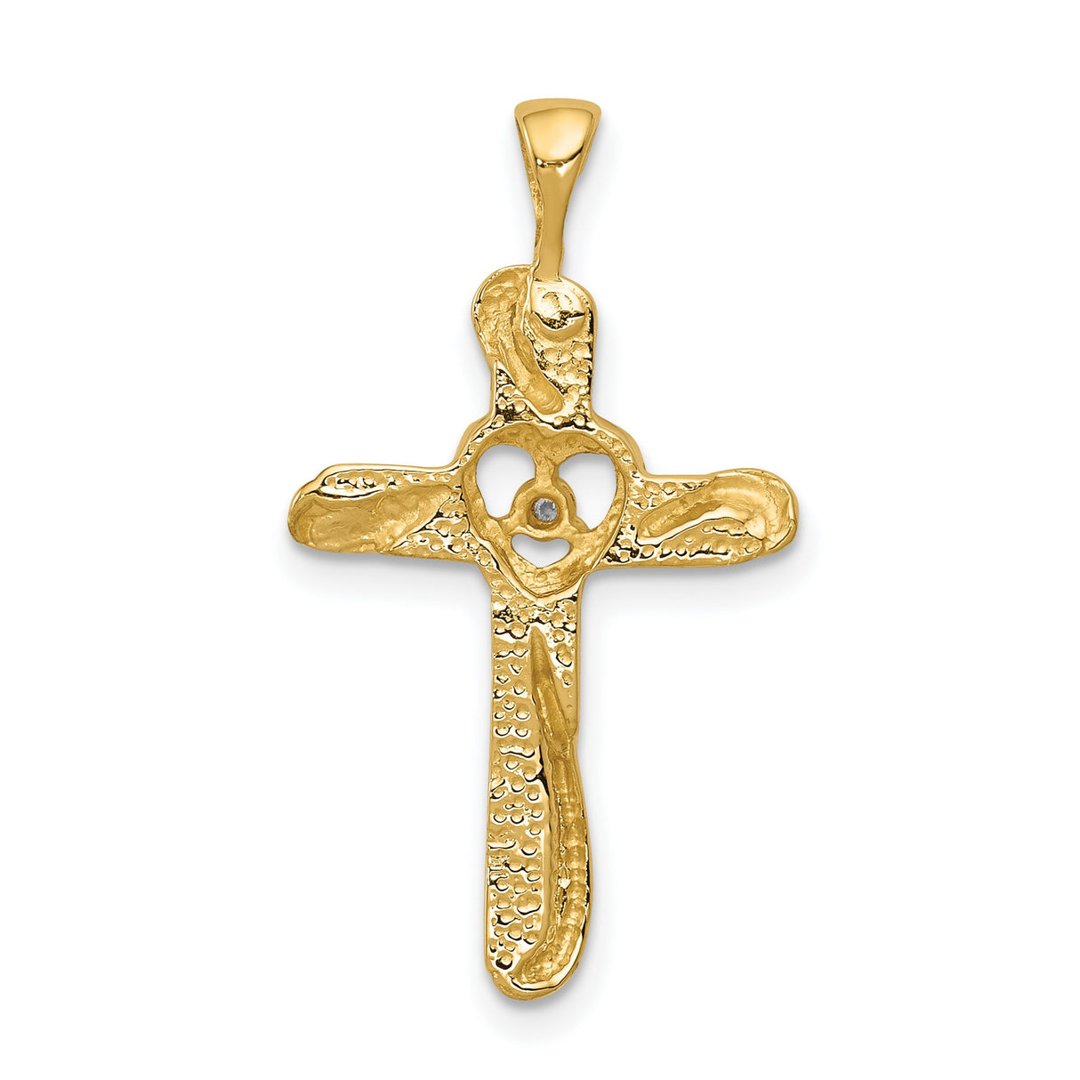14k Yellow Gold Cross Pendant with Diamond, Open Heart Design, Religious Jewelry