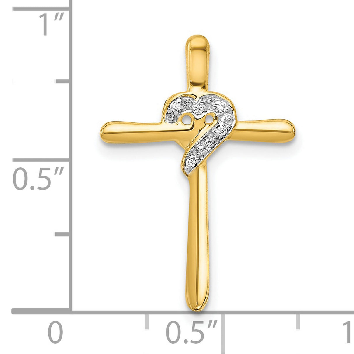 10k Yellow Gold Cross Pendant with Diamond and Heart Accent, Unisex Religious Jewelry