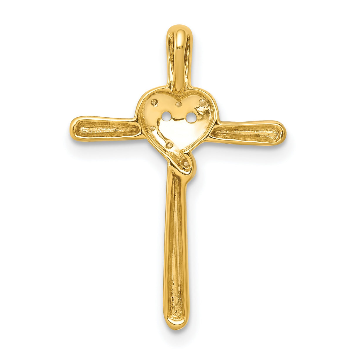 14k Yellow Gold Cross Pendant with Diamond Heart Accent, Polished Religious Charm