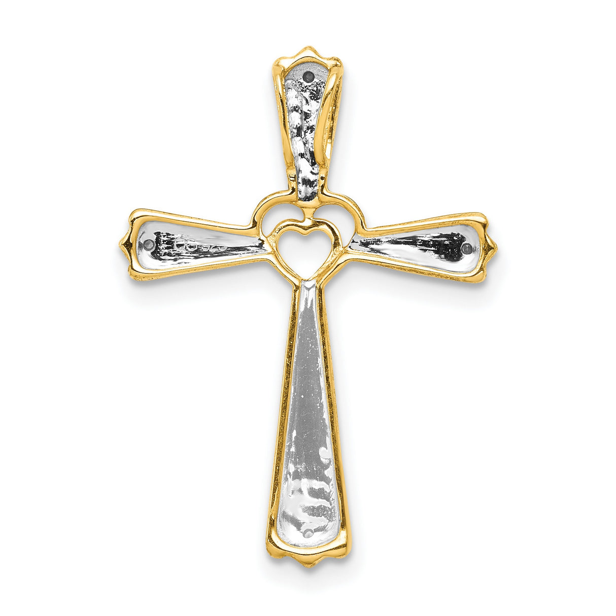 10k Multi-Tone Gold Cross Pendant with Diamond Accents and Openwork Heart Design