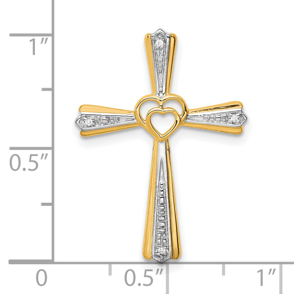 10k Multi-Tone Gold Cross Pendant with Diamond Accents and Openwork Heart Design