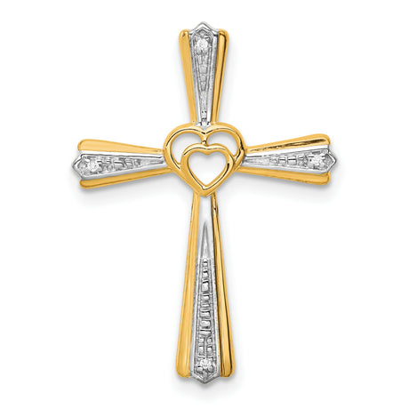 10k Multi-Tone Gold Cross Pendant with Diamond Accents and Openwork Heart Design