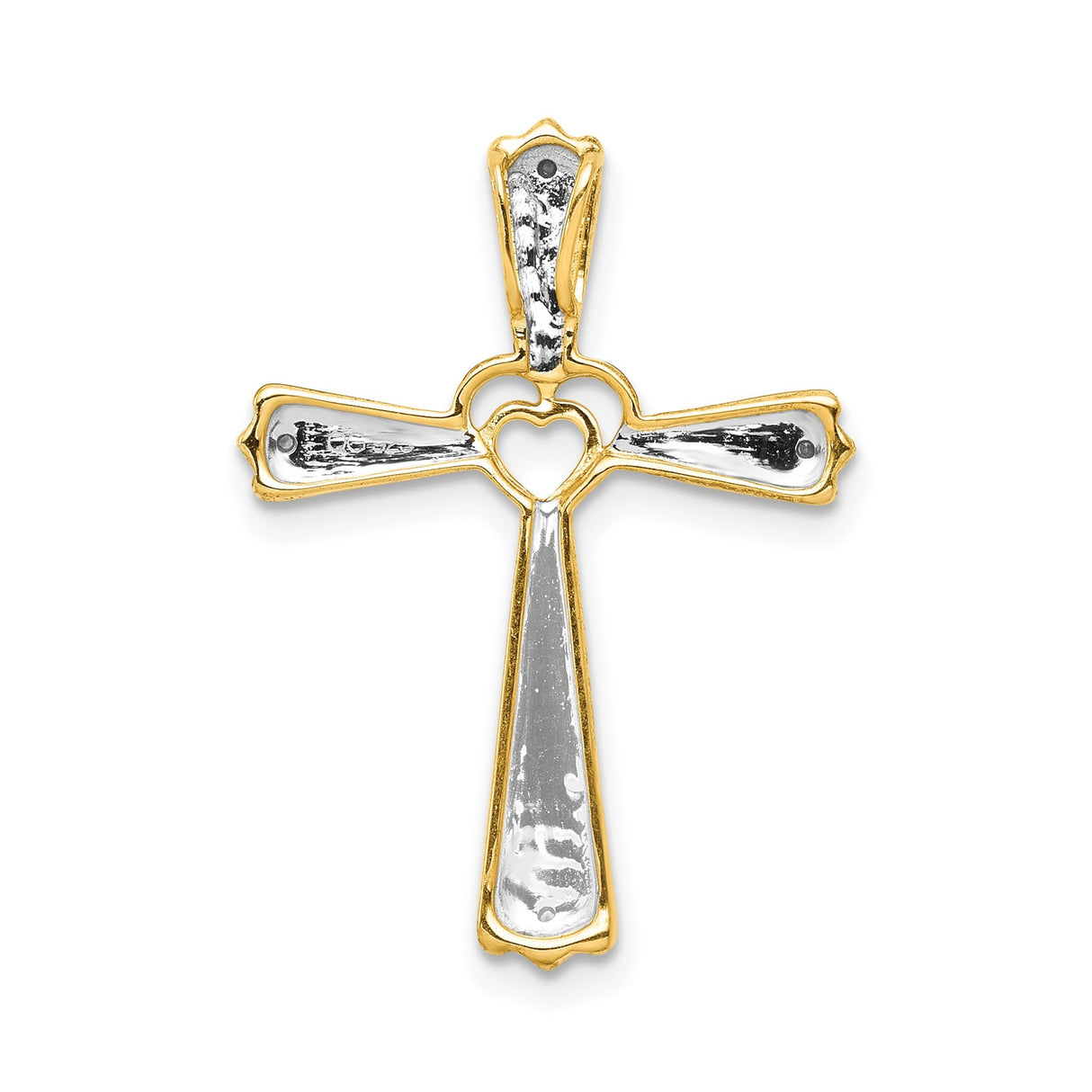 14k Two-Tone Gold Cross Pendant with Diamond Cut Details, Polished Religious Design