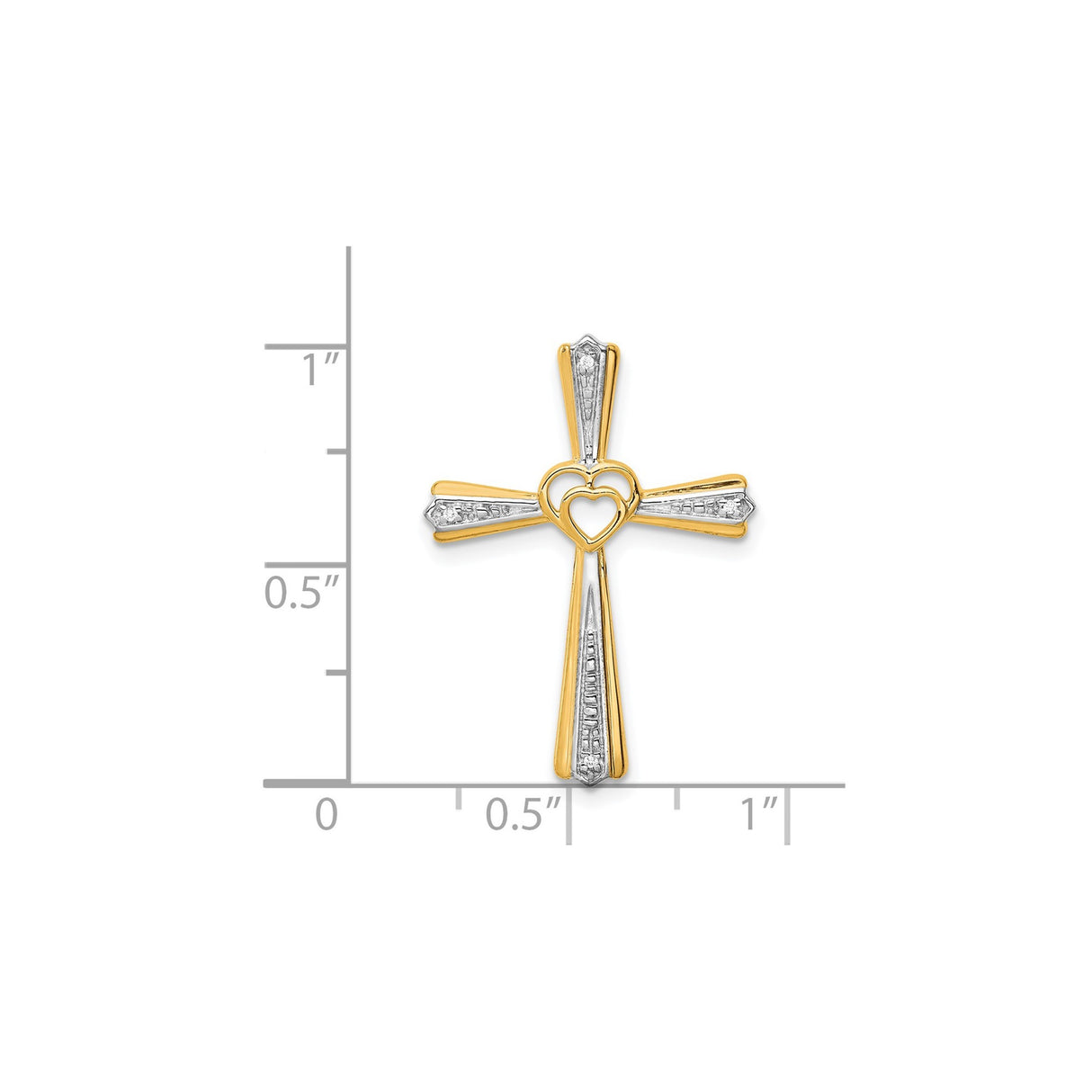 14k Two-Tone Gold Cross Pendant with Diamond Cut Details, Polished Religious Design