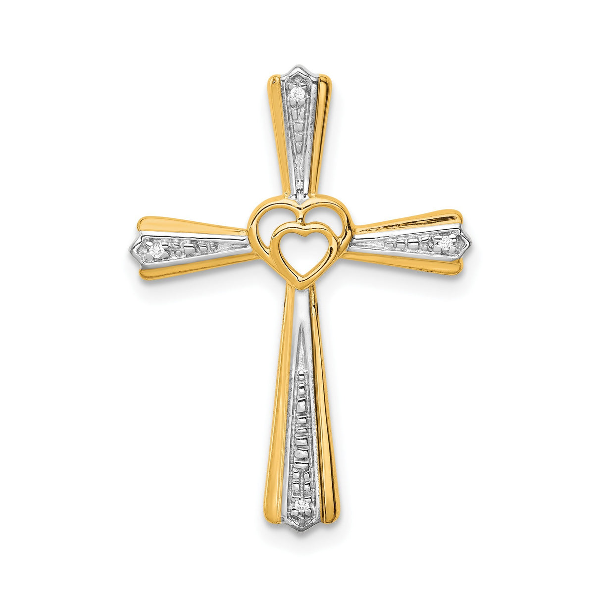 14k Two-Tone Gold Cross Pendant with Diamond Cut Details, Polished Religious Design