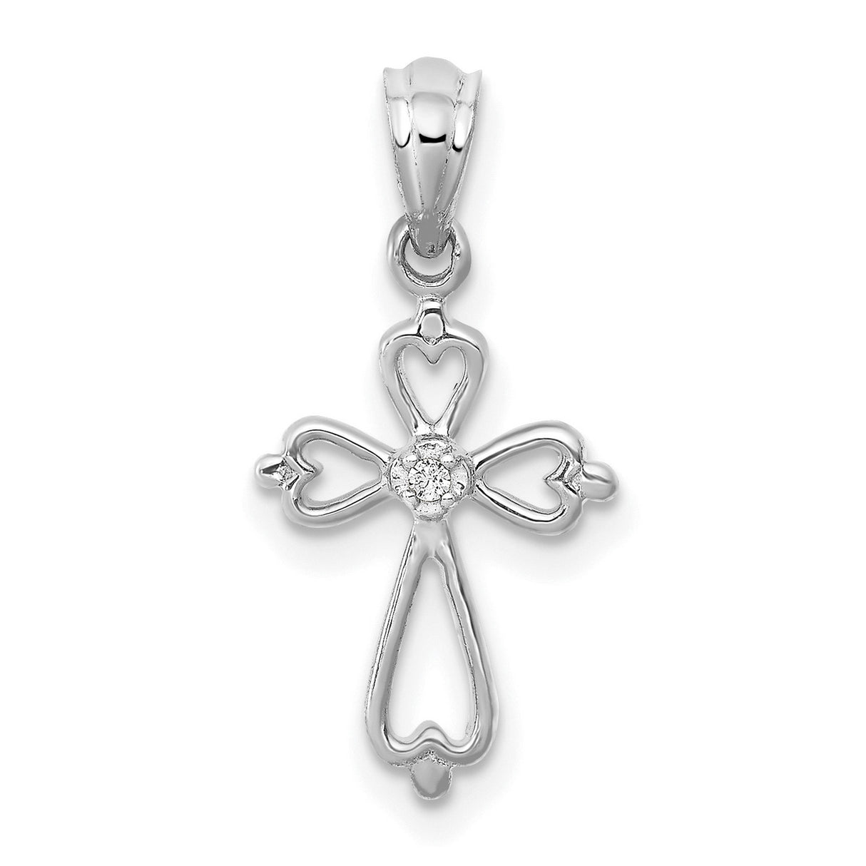 10k White Gold Diamond Cross Pendant with Modern Minimal Design for Men and Women