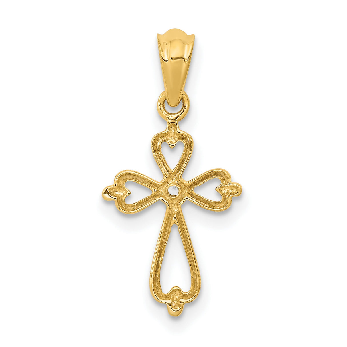 10k Yellow Gold Cross Pendant with Diamond Accents and Heart Openwork Design