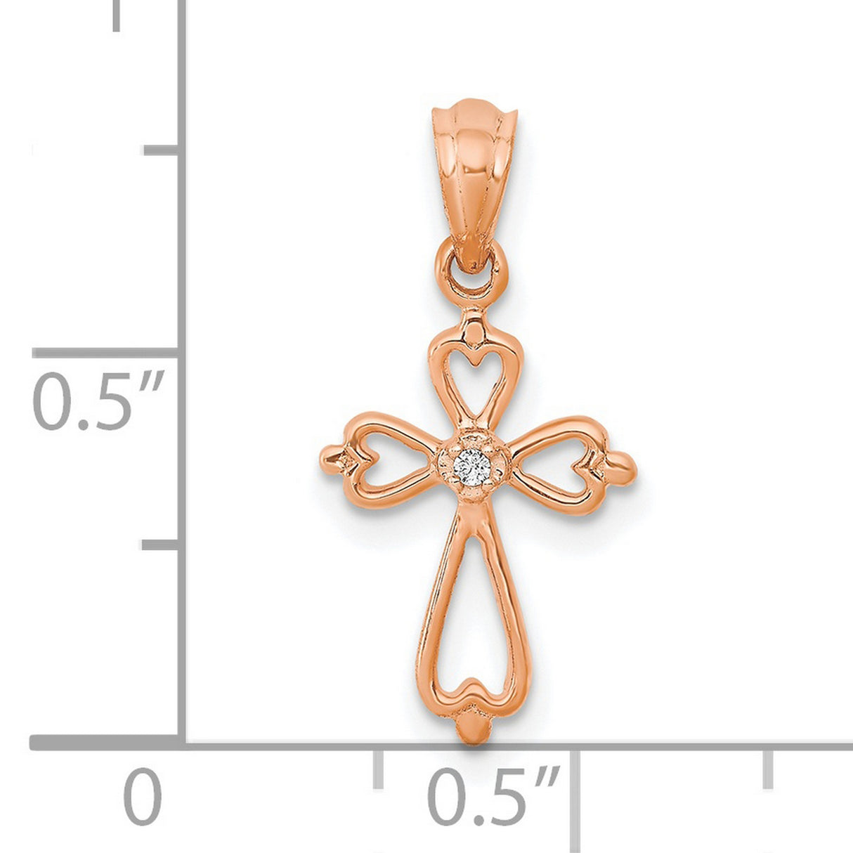 14k Rose Gold Cross Pendant with Diamond Accents, Openwork Design, Spiritual Jewelry for Men and Women