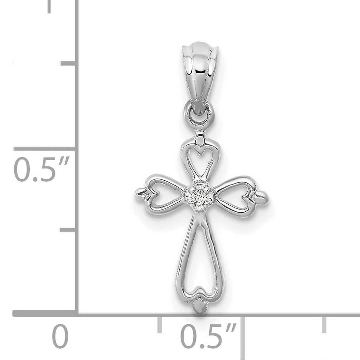 14k White Gold Cross Pendant with Diamond Accent, Polished Minimalist Religious Charm