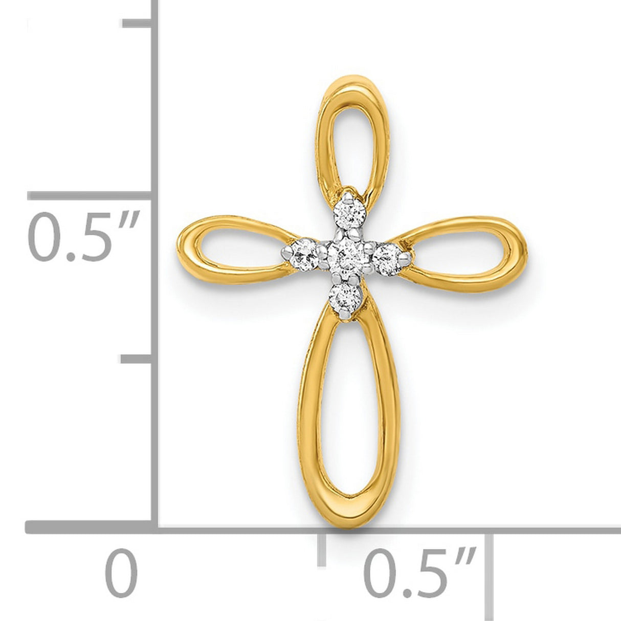 10k Yellow Gold Diamond Cross Pendant with Teardrop Arm Design and Polished Finish