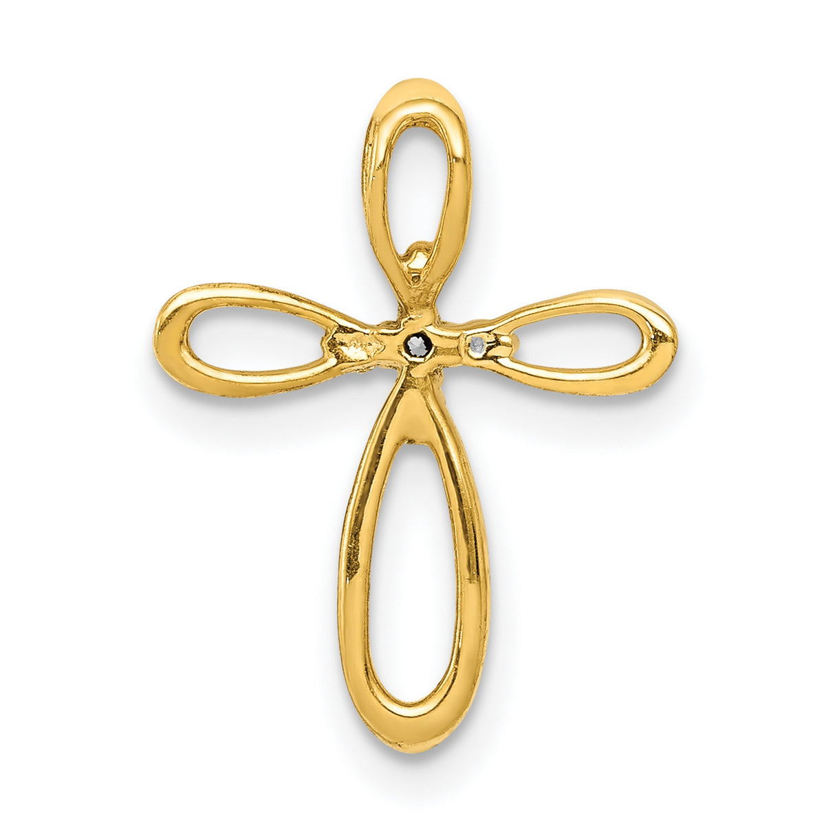 14k Yellow Gold Cross Pendant with Diamonds, Openwork Design and Chain Slide