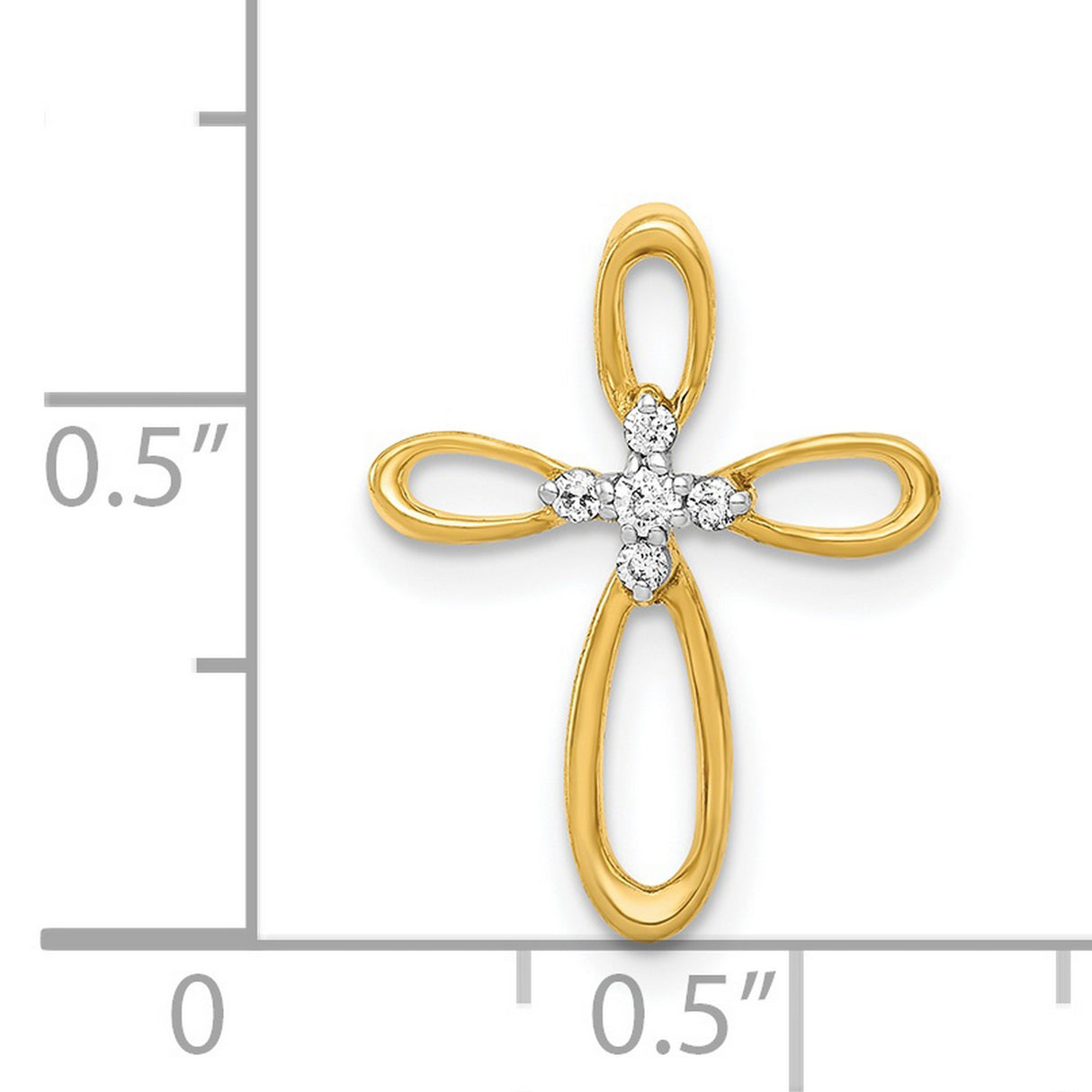 14k Yellow Gold Cross Pendant with Diamonds, Openwork Design and Chain Slide