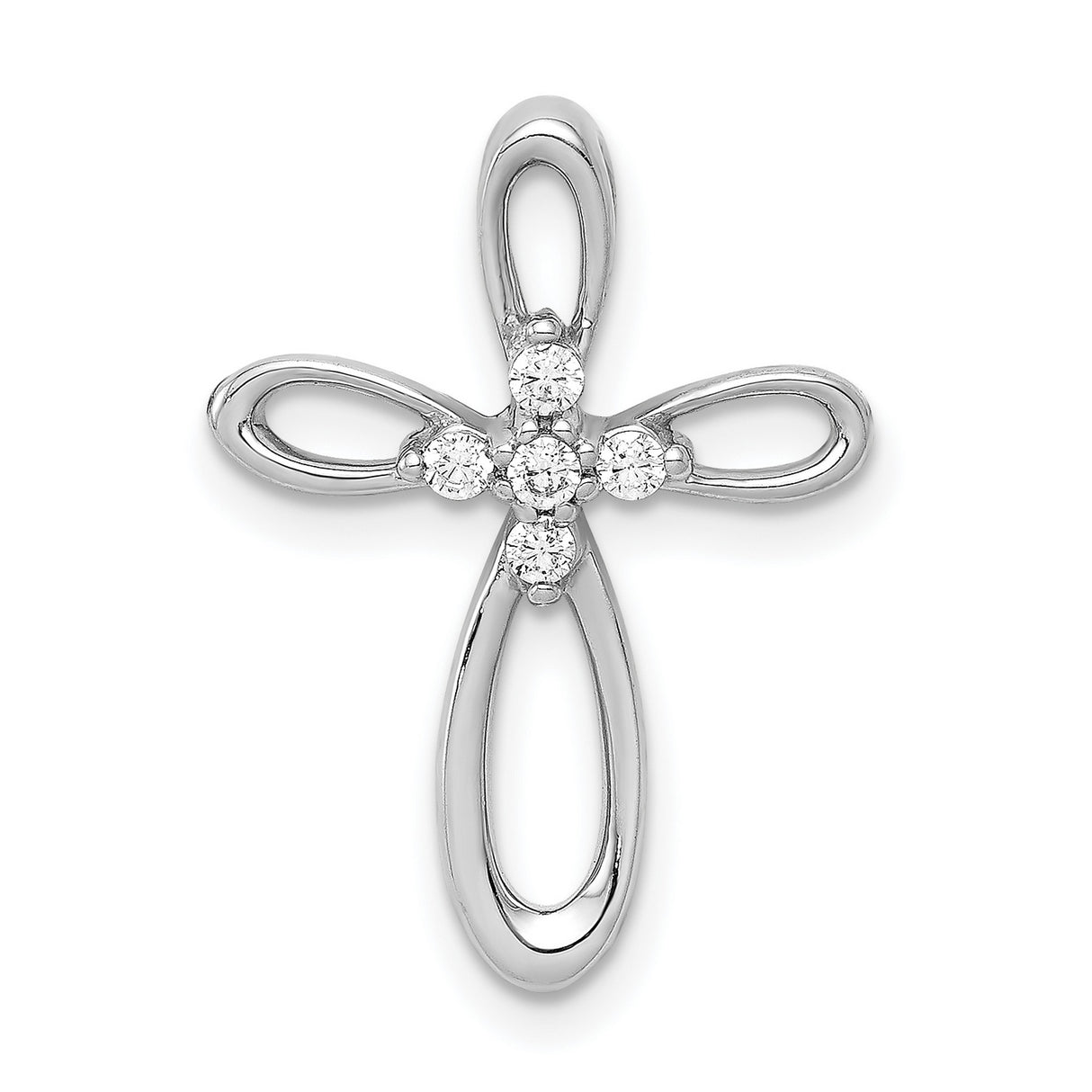 14k White Gold Cross Pendant with Diamonds, Minimalist Openwork Religious Charm
