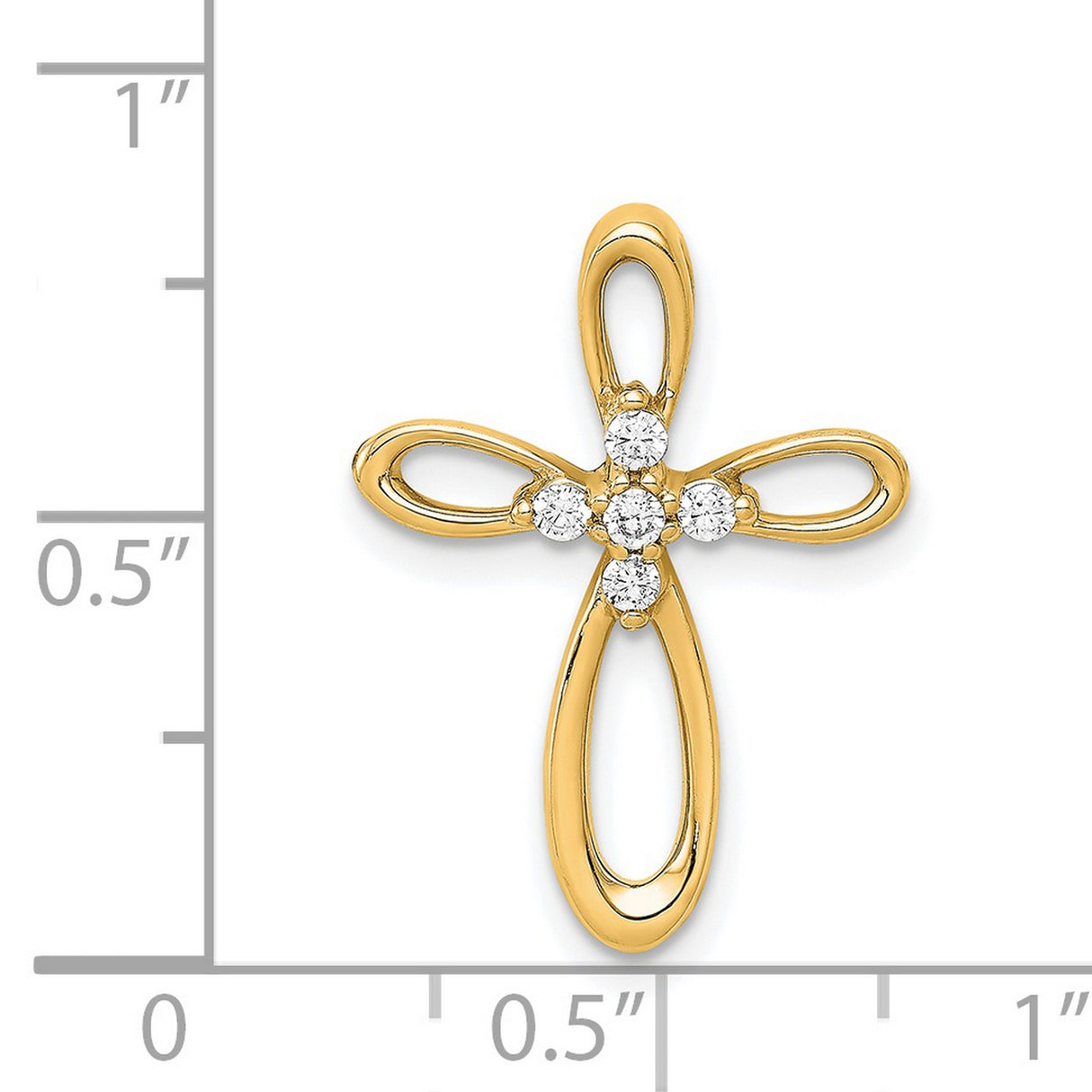 14k Yellow Gold Diamond Cross Pendant with Openwork Design and Chain Slide