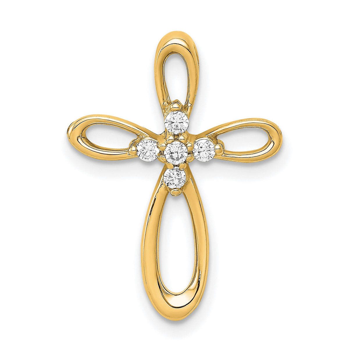 14k Yellow Gold Diamond Cross Pendant with Openwork Design and Chain Slide