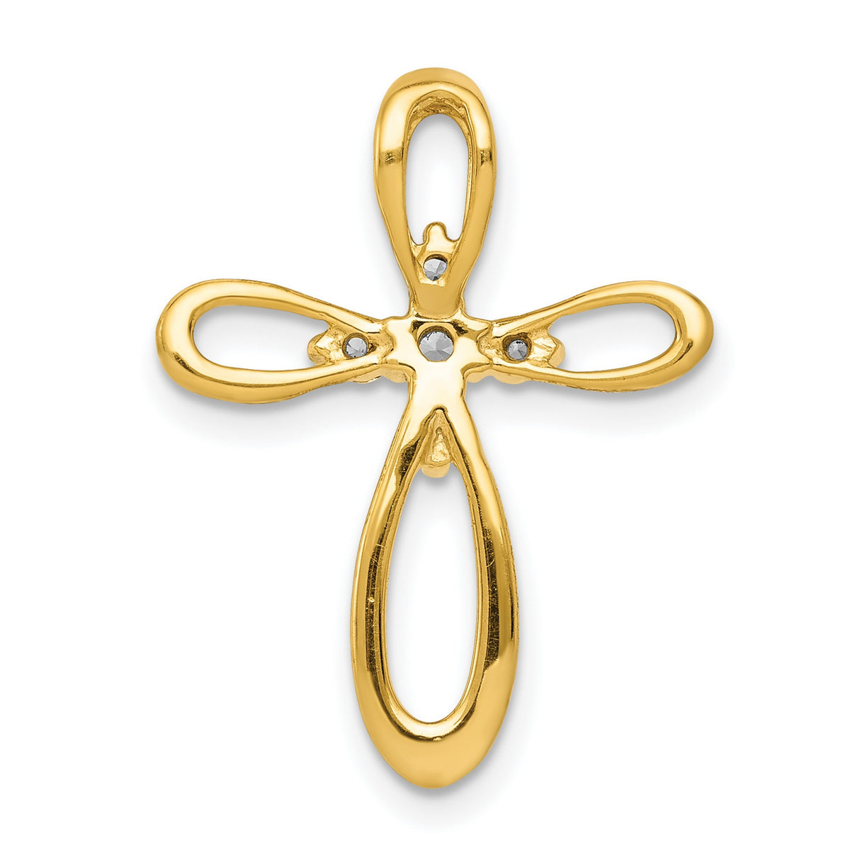 14k Yellow Gold Cross Pendant with Diamond Accent and Teardrop Loop Design