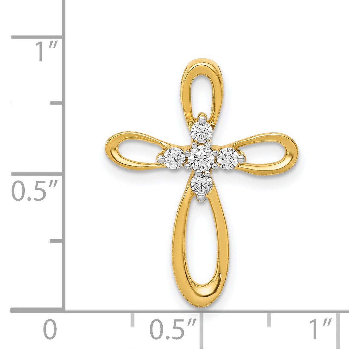 14k Yellow Gold Cross Pendant with Diamond Accent and Teardrop Loop Design