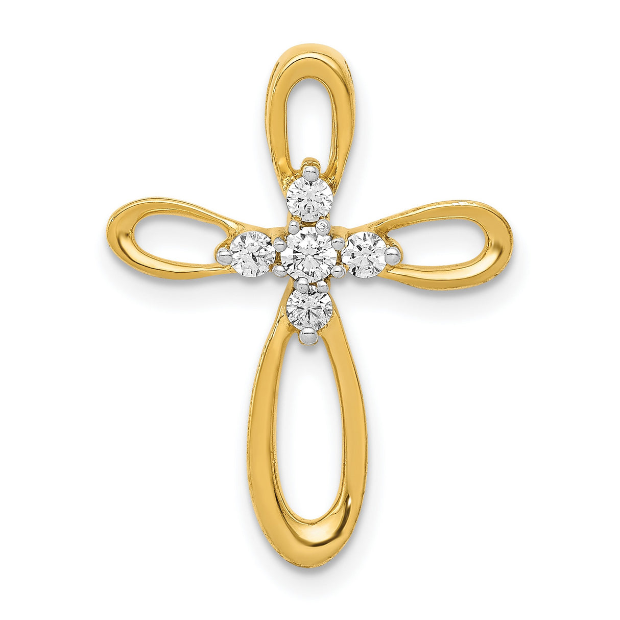 14k Yellow Gold Cross Pendant with Diamond Accent and Teardrop Loop Design