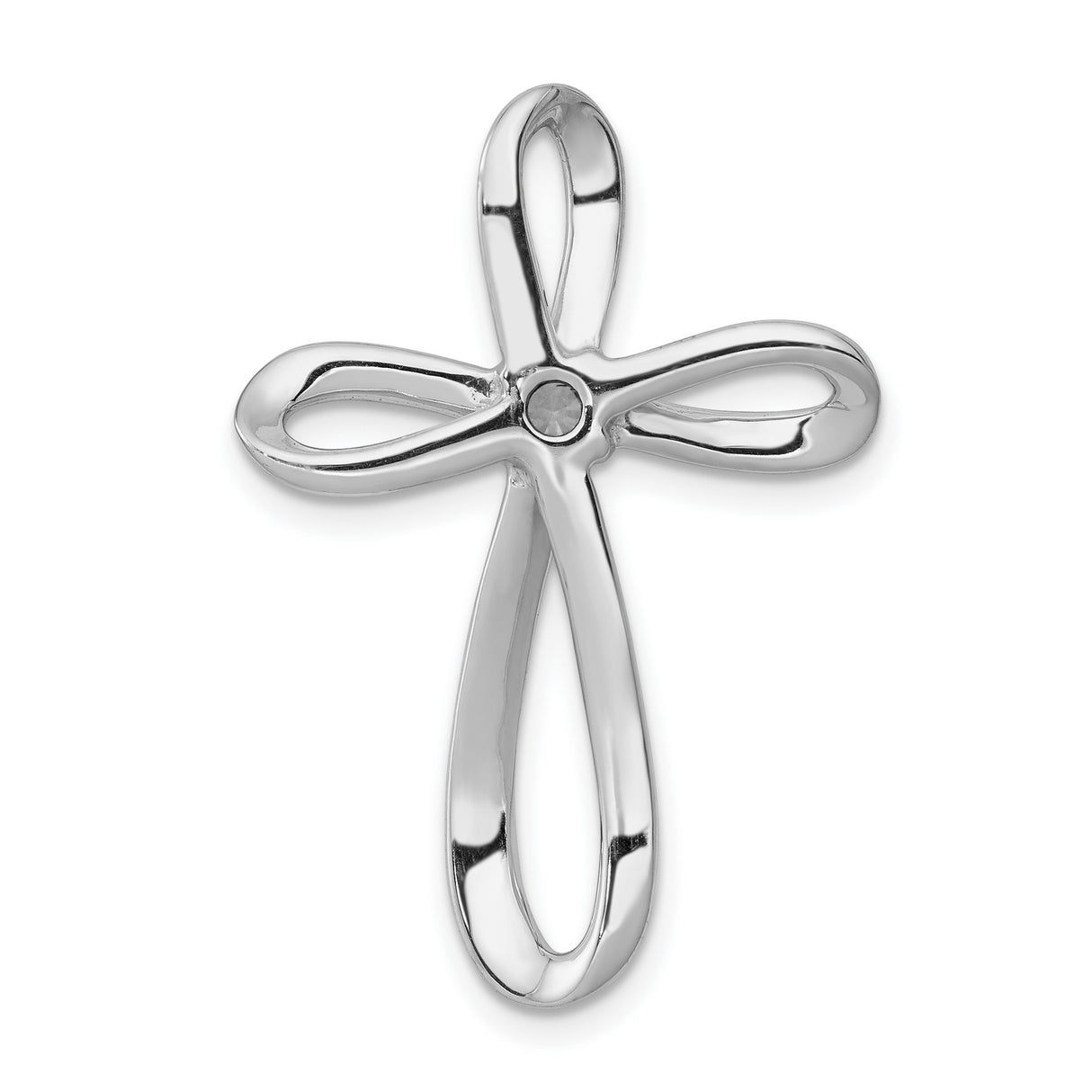 10k White Gold Cross Pendant with Diamond Accent, Modern Looped Open Design