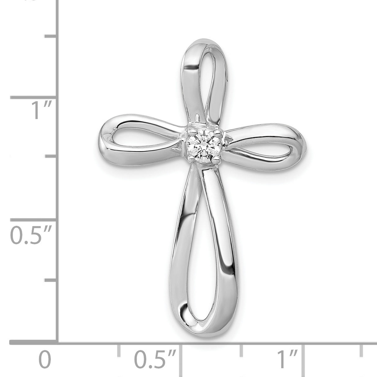 10k White Gold Cross Pendant with Diamond Accent, Modern Looped Open Design