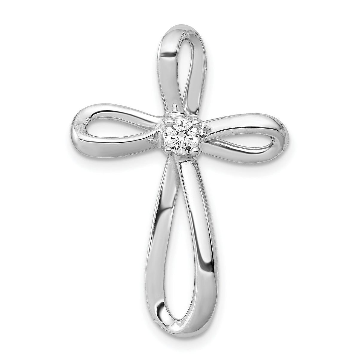 14k White Gold Diamond Cross Pendant with Looped Design and Chain Slide