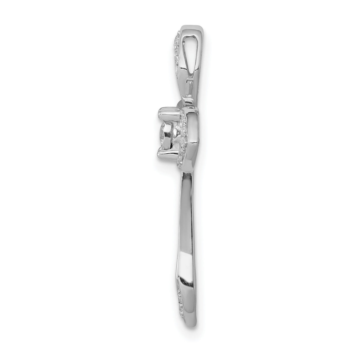 14k White Gold Cross Pendant with Diamond Accents, Sliding Chain Design, Modern Religious Style