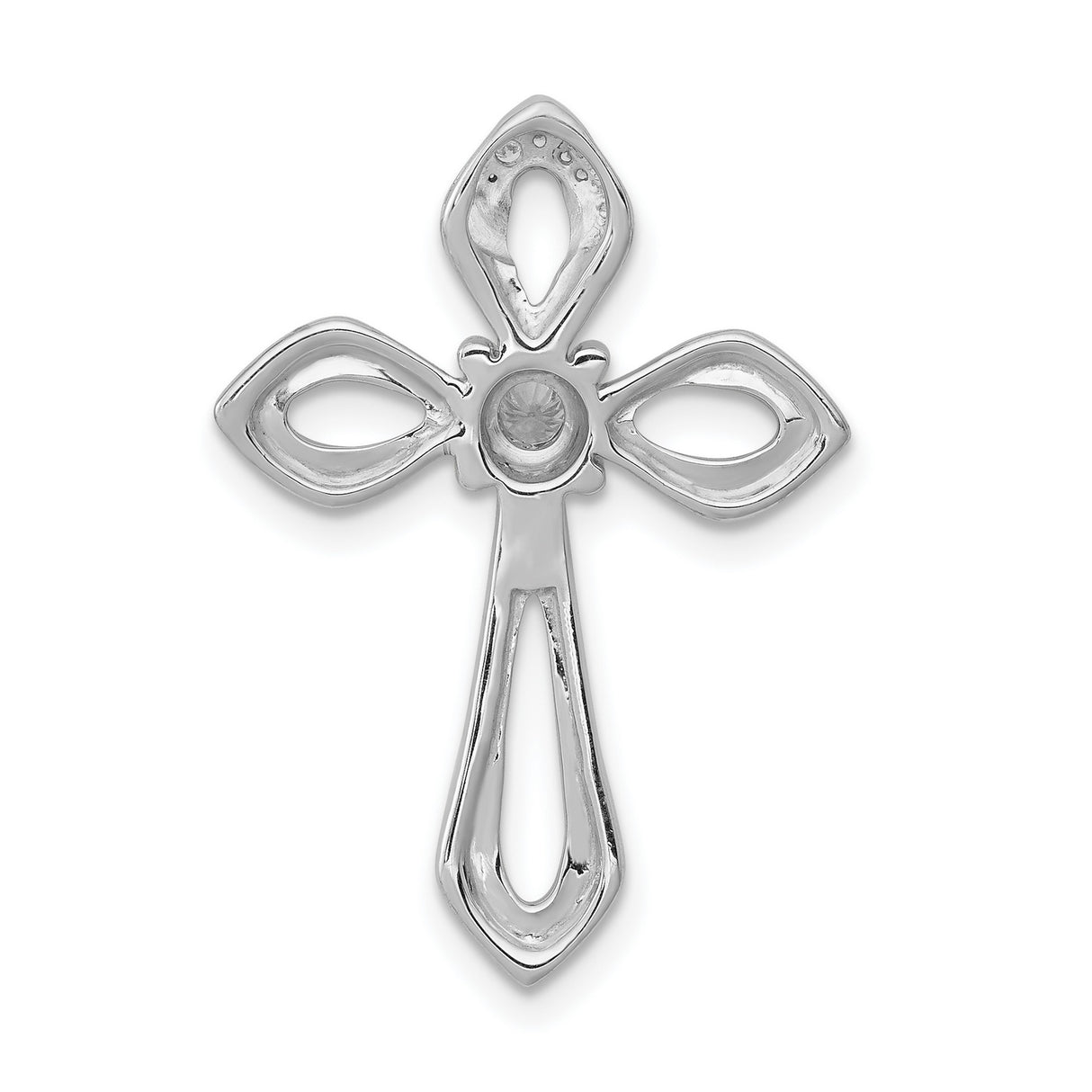 14k White Gold Cross Pendant with Diamond Accents, Sliding Chain Design, Modern Religious Style
