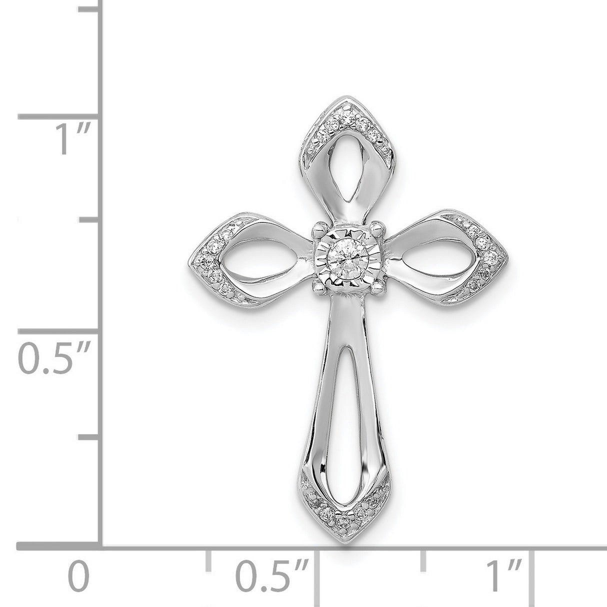 14k White Gold Cross Pendant with Diamond Accents, Sliding Chain Design, Modern Religious Style