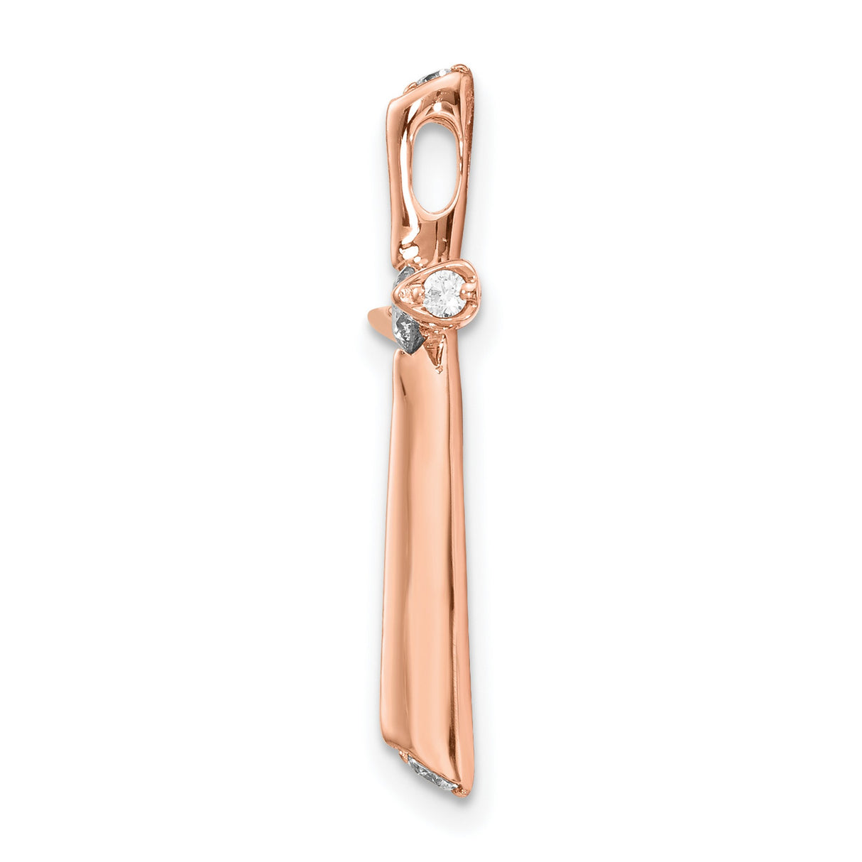 14k Rose Gold Diamond Cross Pendant with Polished Finish and Modern Curve Design
